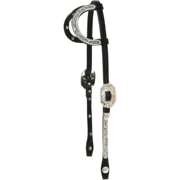 Black Silver Scroll Double Ear Show Headstall Schutz Brothers