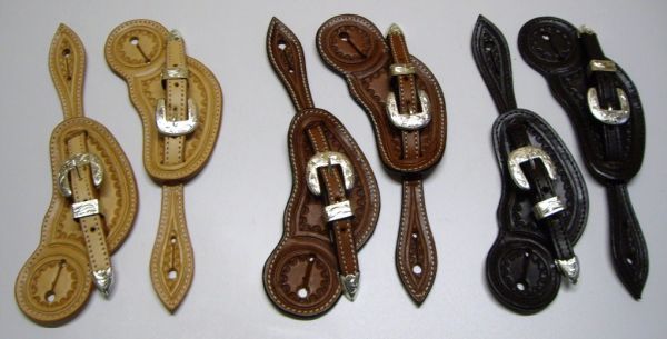 Sporenriemen Silver Rose mit Silver Buckle Set und Rose Tooling