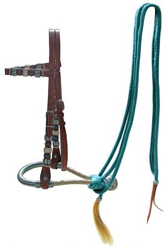 Showman Bosal Set Teal Rowhide
