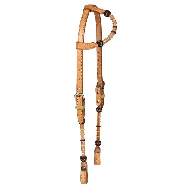 Rawhide & Jeweled Natural One-Ear Headstall Schutz Brothers