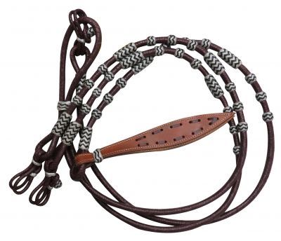 Showman Braided Burgundy Rawhide Romal Reins