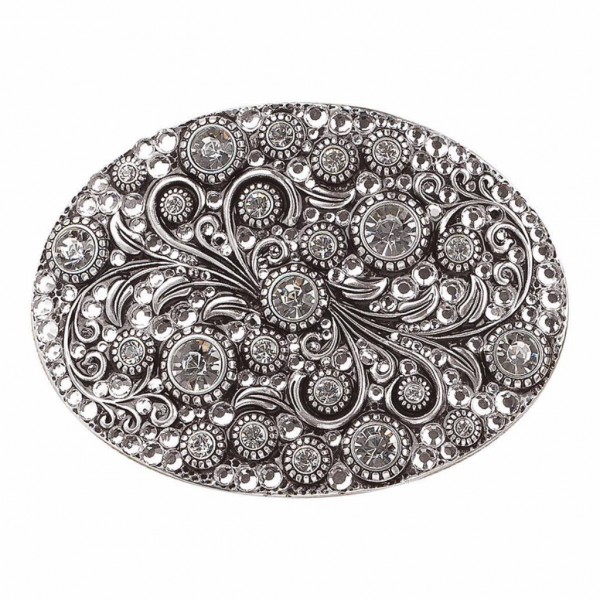 Womens Buckle Oval Chrystal Silver