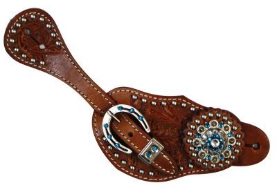 Sporenriemen Showman Crystal Horse Shoe blue